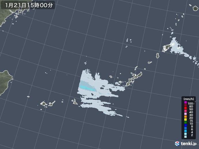 沖縄地方の雨雲レーダー(2022年01月21日)