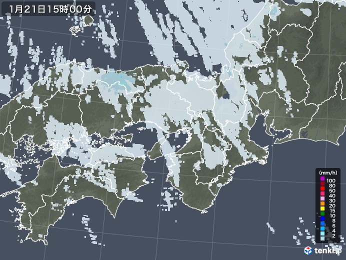 近畿地方の雨雲レーダー(2022年01月21日)