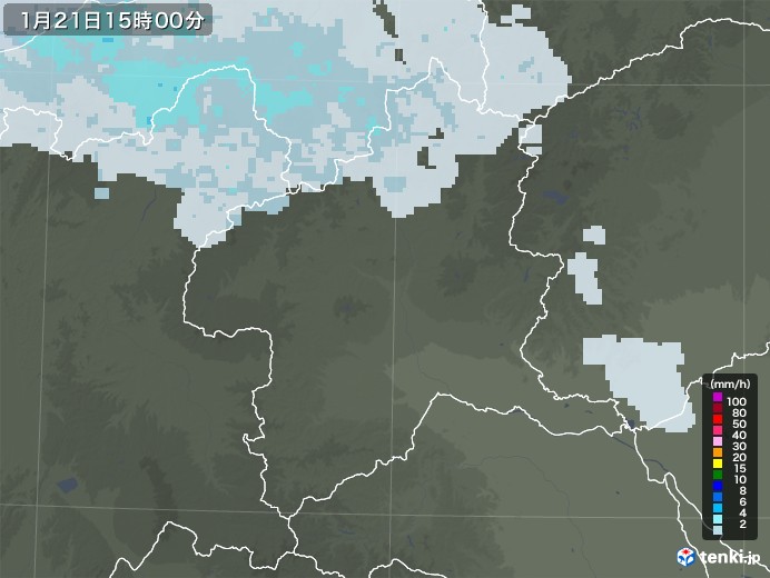 群馬県の雨雲レーダー(2022年01月21日)