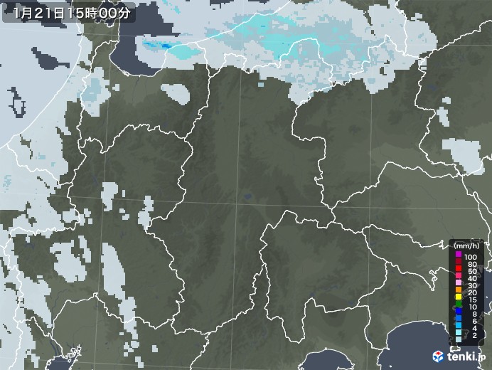 長野県の雨雲レーダー(2022年01月21日)