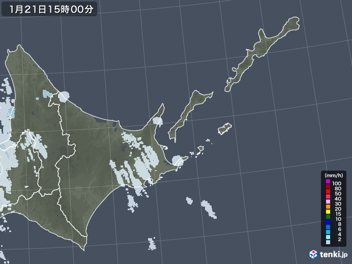 道東の雨雲レーダー(2022年01月21日)
