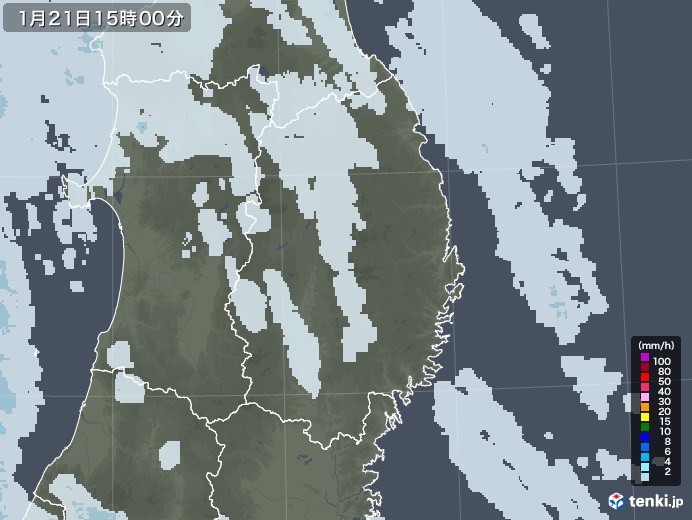 岩手県の雨雲レーダー(2022年01月21日)