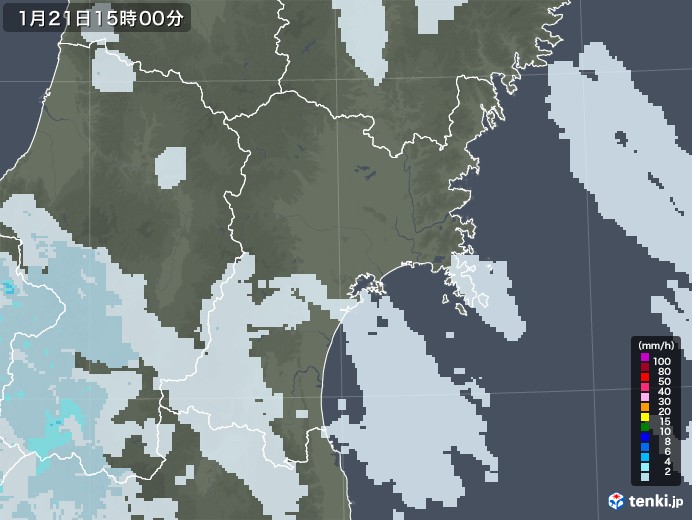 宮城県の雨雲レーダー(2022年01月21日)