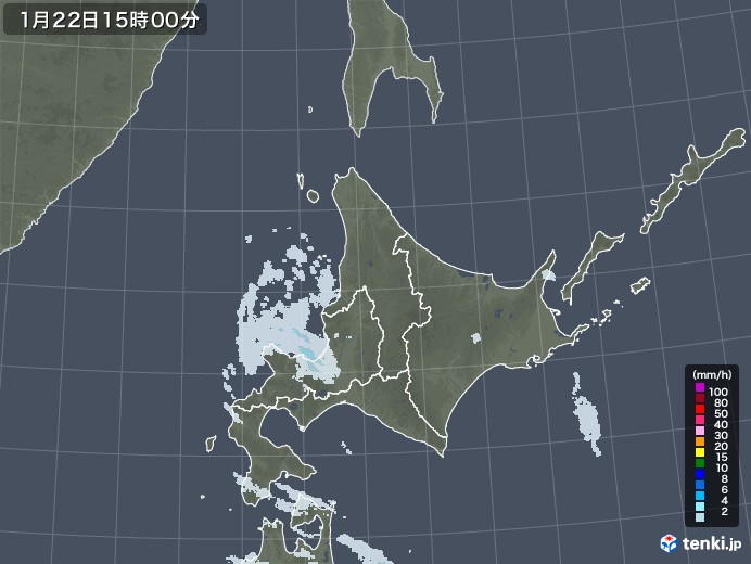 北海道地方の雨雲レーダー(2022年01月22日)