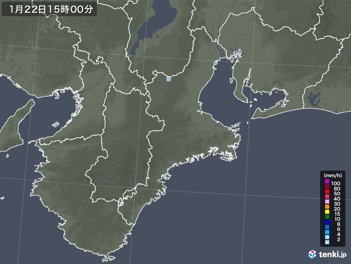三重県の雨雲レーダー(2022年01月22日)