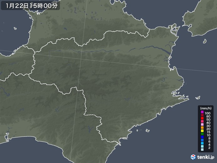 徳島県の雨雲レーダー(2022年01月22日)