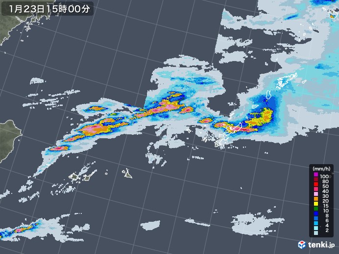 沖縄地方の雨雲レーダー(2022年01月23日)