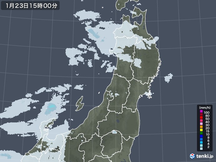 東北地方の雨雲レーダー(2022年01月23日)