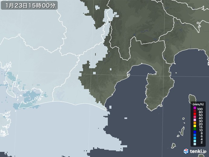 静岡県の雨雲レーダー(2022年01月23日)