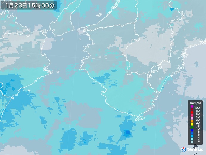 和歌山県の雨雲レーダー(2022年01月23日)