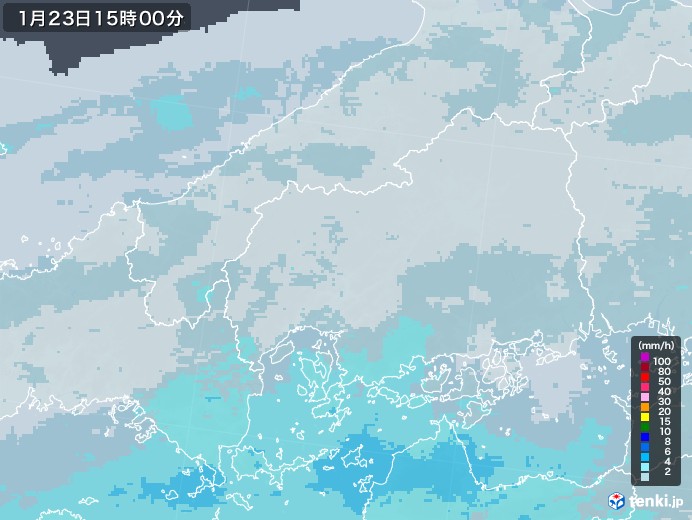 広島県の雨雲レーダー(2022年01月23日)