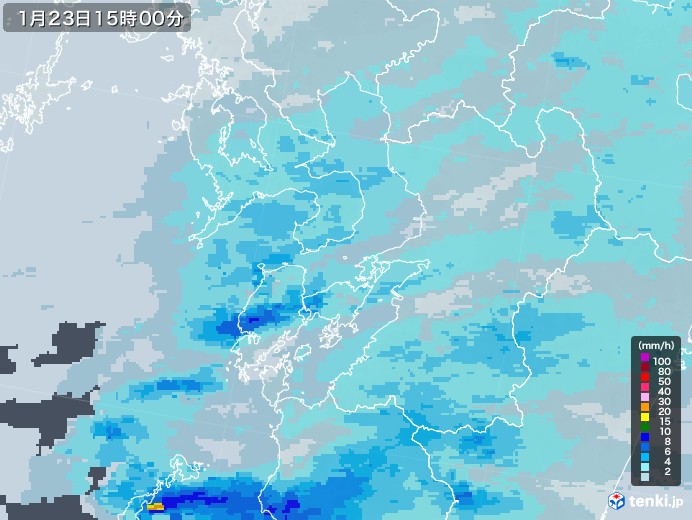 熊本県の雨雲レーダー(2022年01月23日)