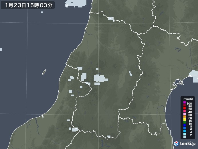 山形県の雨雲レーダー(2022年01月23日)