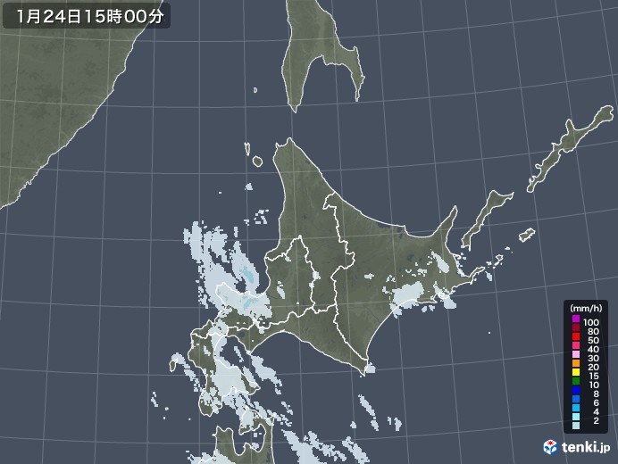 北海道地方の雨雲レーダー(2022年01月24日)