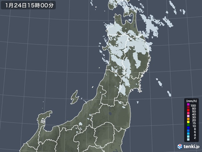 東北地方の雨雲レーダー(2022年01月24日)