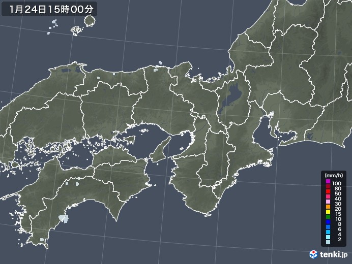 近畿地方の雨雲レーダー(2022年01月24日)