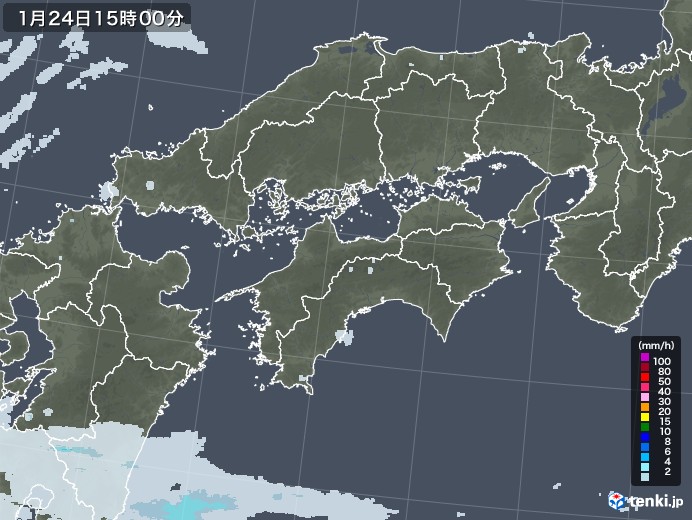 四国地方の雨雲レーダー(2022年01月24日)