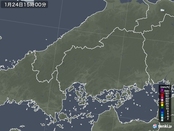 広島県の雨雲レーダー(2022年01月24日)