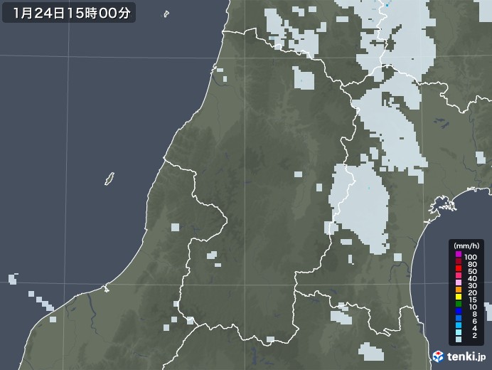 山形県の雨雲レーダー(2022年01月24日)