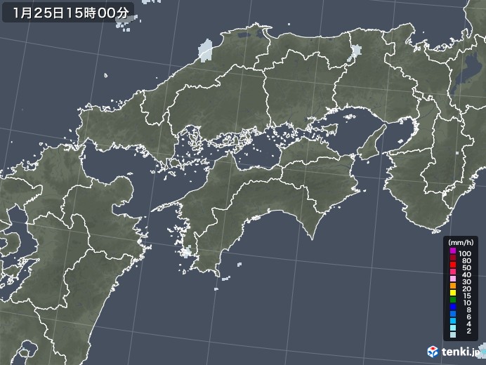 四国地方の雨雲レーダー(2022年01月25日)