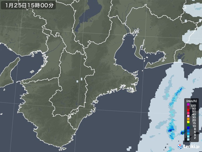 三重県の雨雲レーダー(2022年01月25日)