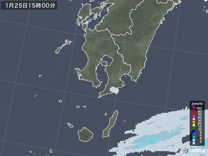 鹿児島県の雨雲レーダー(2022年01月25日)