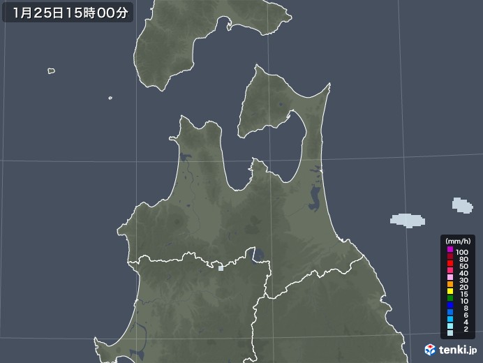 青森県の雨雲レーダー(2022年01月25日)