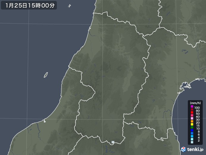 山形県の雨雲レーダー(2022年01月25日)