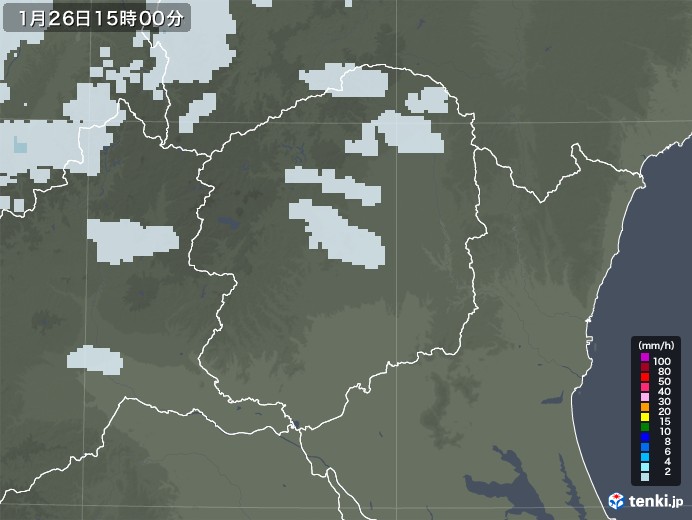 栃木県の雨雲レーダー(2022年01月26日)