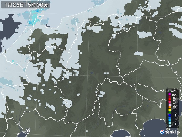 長野県の雨雲レーダー(2022年01月26日)