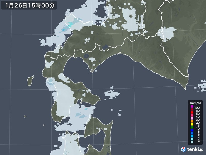 道南の雨雲レーダー(2022年01月26日)