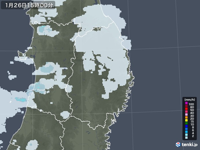 岩手県の雨雲レーダー(2022年01月26日)