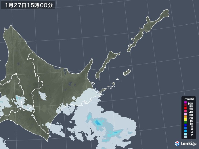 道東の雨雲レーダー(2022年01月27日)