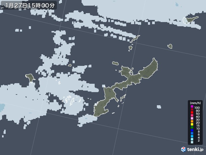 沖縄県の雨雲レーダー(2022年01月27日)