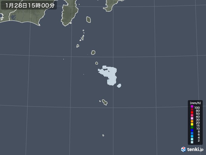 伊豆諸島(東京都)の雨雲レーダー(2022年01月28日)
