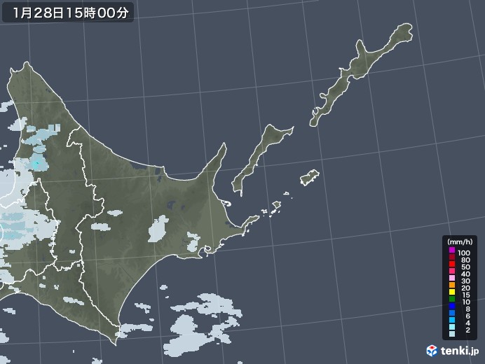 道東の雨雲レーダー(2022年01月28日)