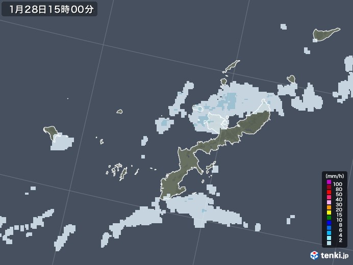 沖縄県の雨雲レーダー(2022年01月28日)