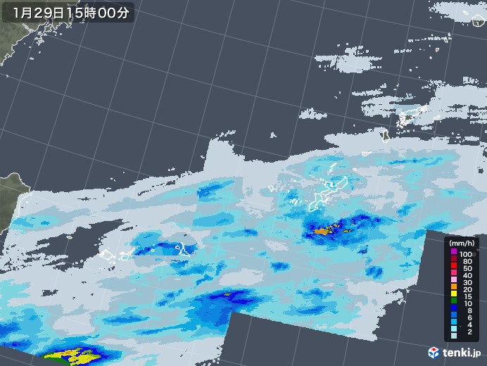 沖縄地方の雨雲レーダー(2022年01月29日)