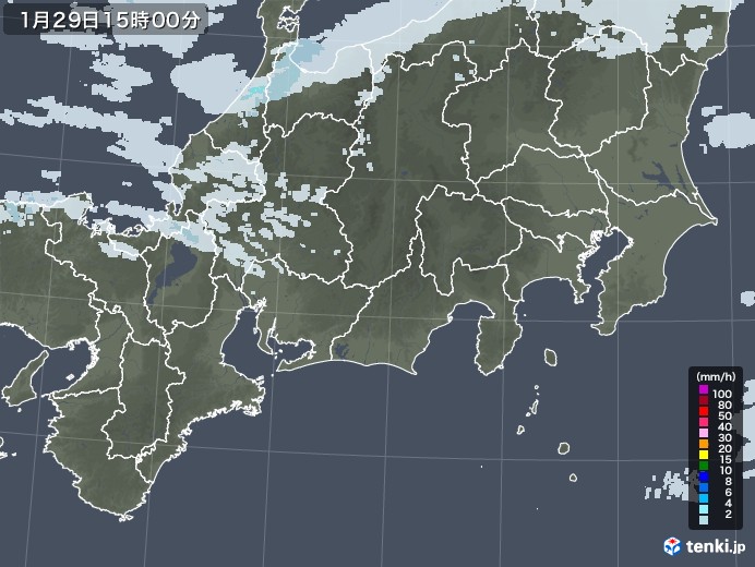 東海地方の雨雲レーダー(2022年01月29日)