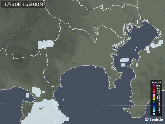 神奈川県の雨雲レーダー(2022年01月30日)