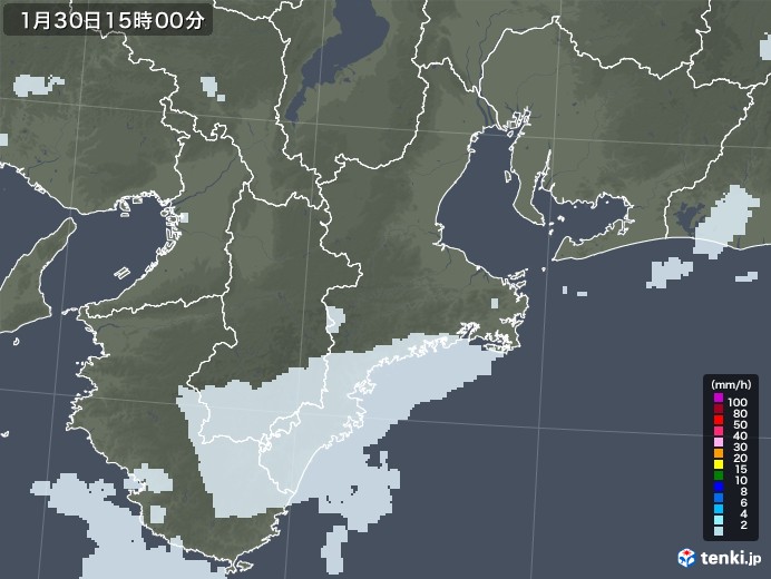 三重県の雨雲レーダー(2022年01月30日)