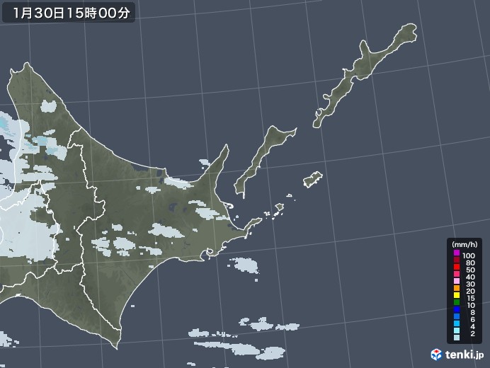 道東の雨雲レーダー(2022年01月30日)