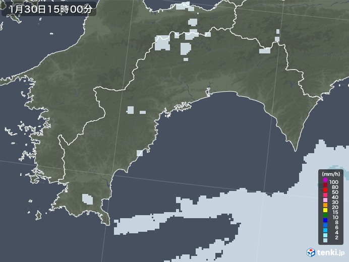 高知県の雨雲レーダー(2022年01月30日)