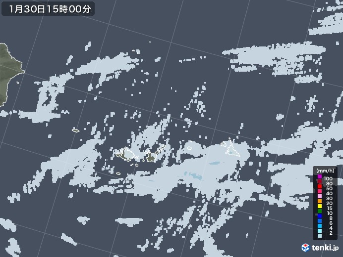 宮古・石垣・与那国(沖縄県)の雨雲レーダー(2022年01月30日)