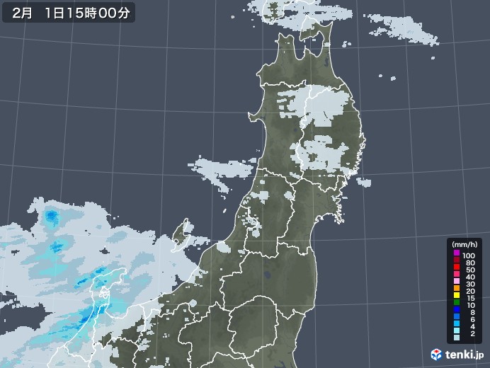 東北地方の雨雲レーダー(2022年02月01日)