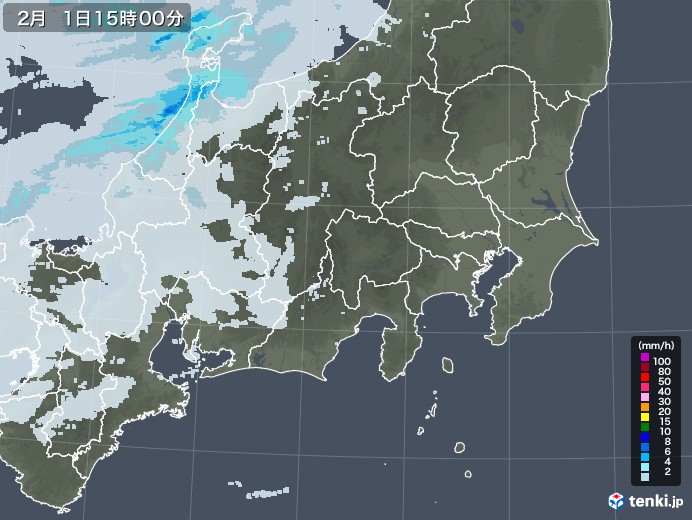 関東・甲信地方の雨雲レーダー(2022年02月01日)