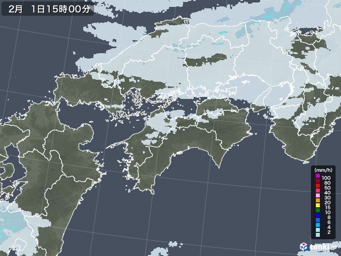四国地方の雨雲レーダー(2022年02月01日)