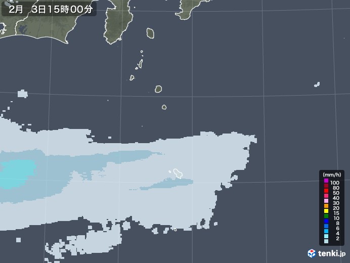 伊豆諸島(東京都)の雨雲レーダー(2022年02月03日)