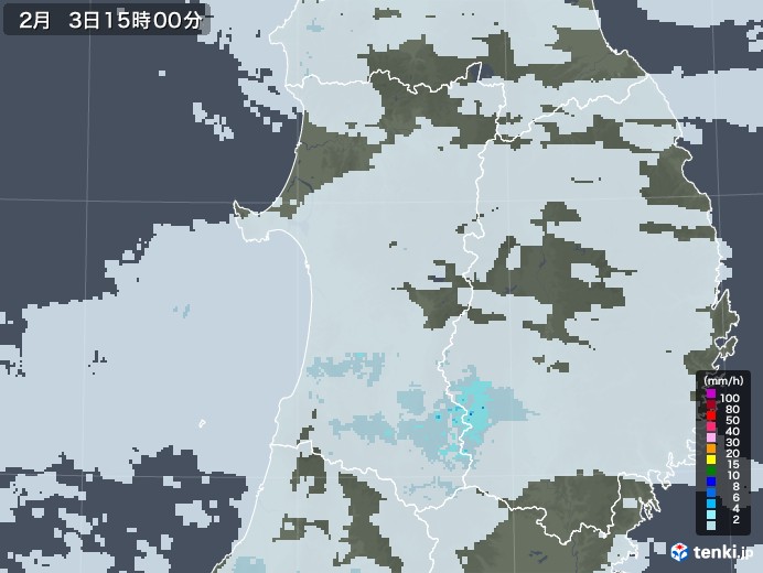 秋田県の雨雲レーダー(2022年02月03日)