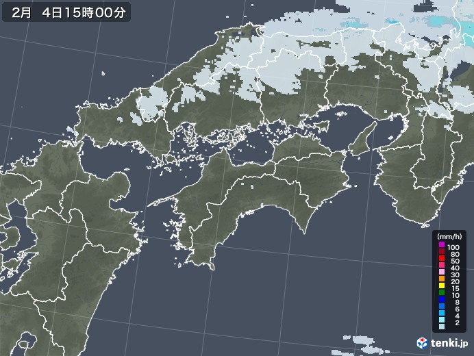 四国地方の雨雲レーダー(2022年02月04日)